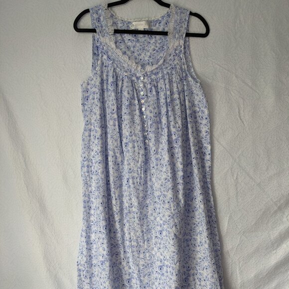 EILEEN WEST Cotton Floral Print Ballet Nightgown Lace Trim Lavender Size Medium - Picture 2 of 9